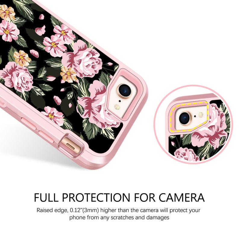 GUAGUA iPhone 8 Case iPhone 7 Case Three Layer Hybrid Hard PC Cover Soft Bumper High Impact ResistantAnti-Slip Protective Phone Case for iPhone 8/7 Floral/Rose Gold - Image 4
